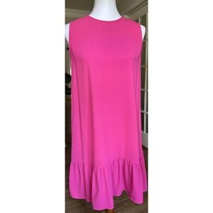 Halogen Sleeveless Button Back Shift Dress Small Pink Ruffle Hem A-Line